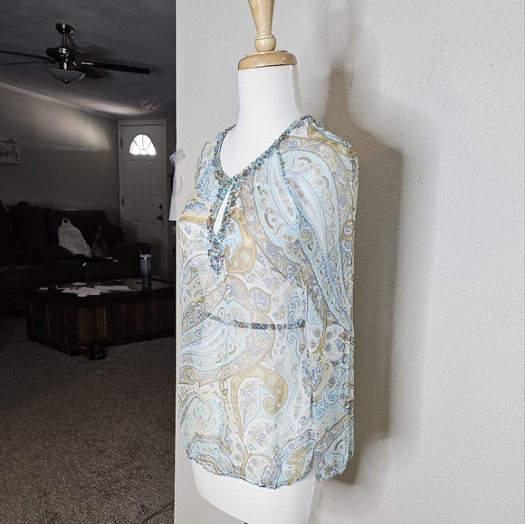 ECI International New York 100% Silk Paisley long sleeve top Size Small - Picture 3 of 6